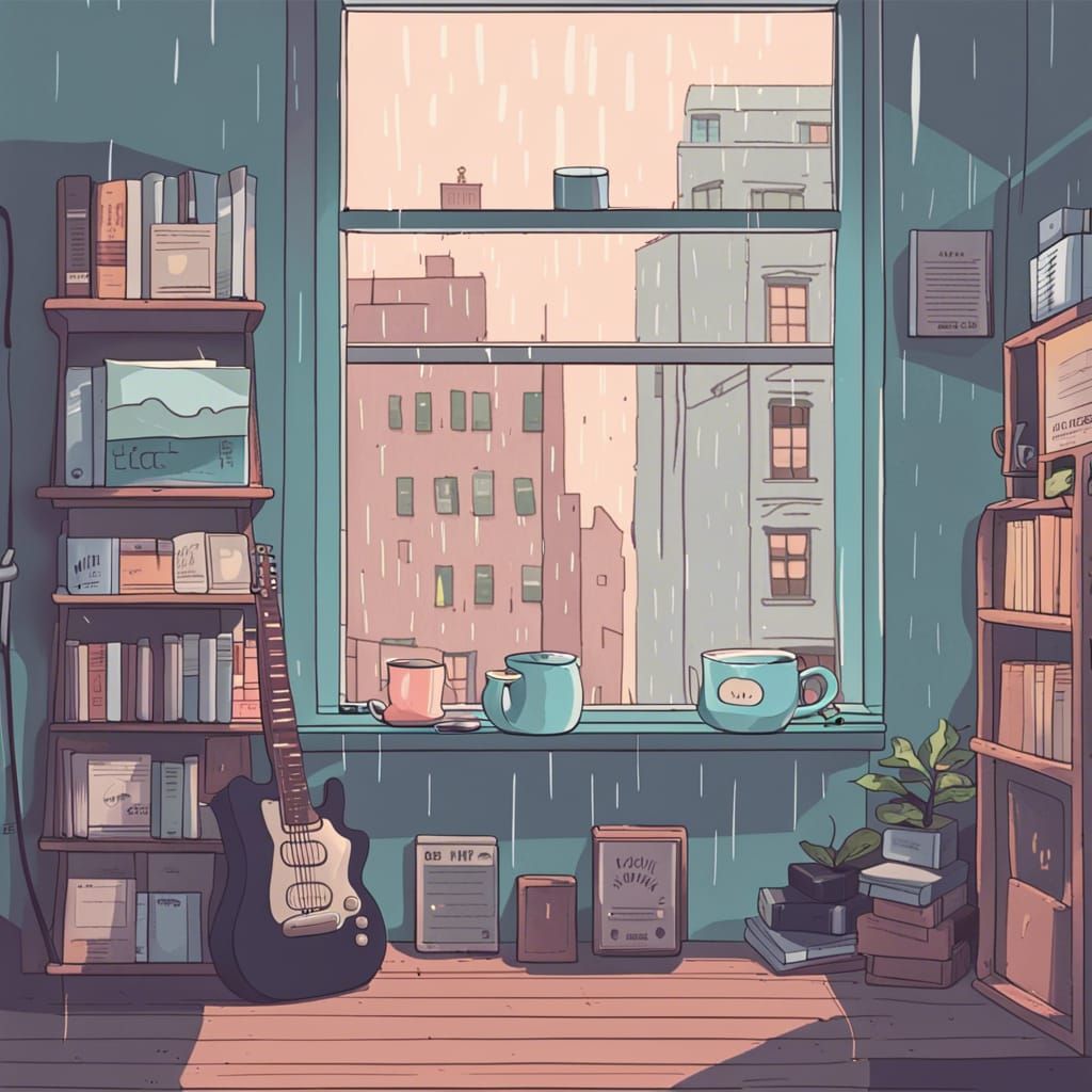 Tranquil Lofi Cafe Scene in Anime Style