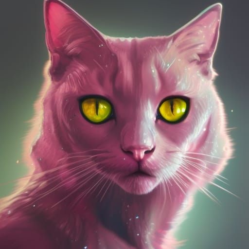 Hyperdetailed Pink Glitter Cat Portrait