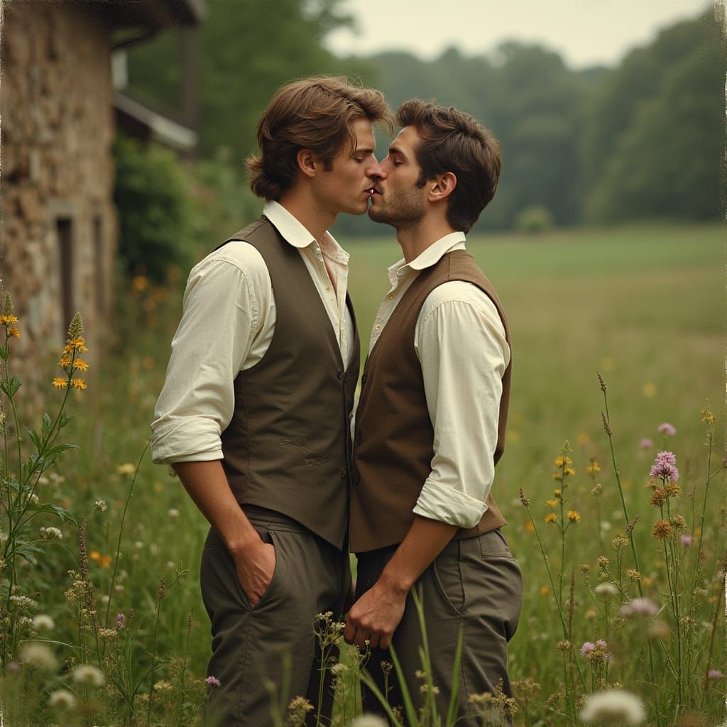 Passionate Kiss in English Countryside, Classic Painting Sty...