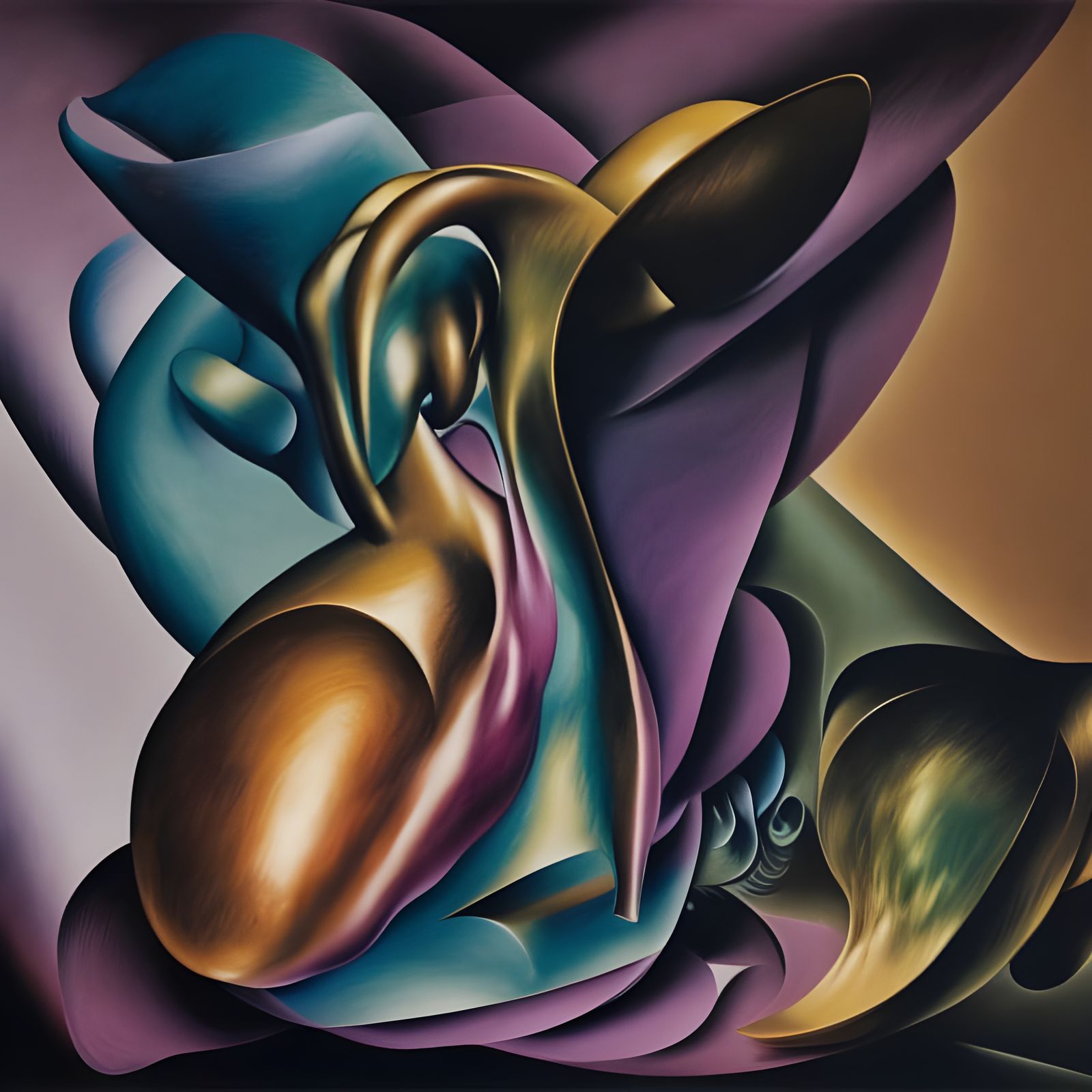 Abstract Sculpture in Gold, Copper, and Teal