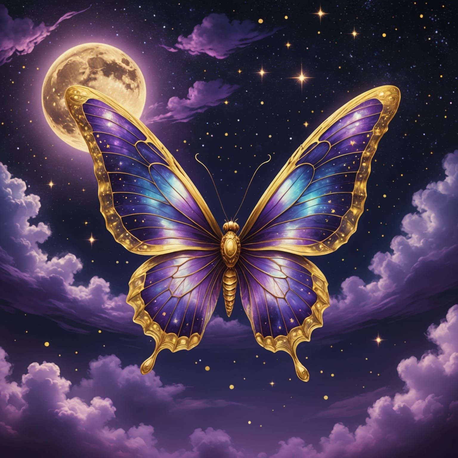 Ghost Butterfly in Starry Sky: Holographic Illustration