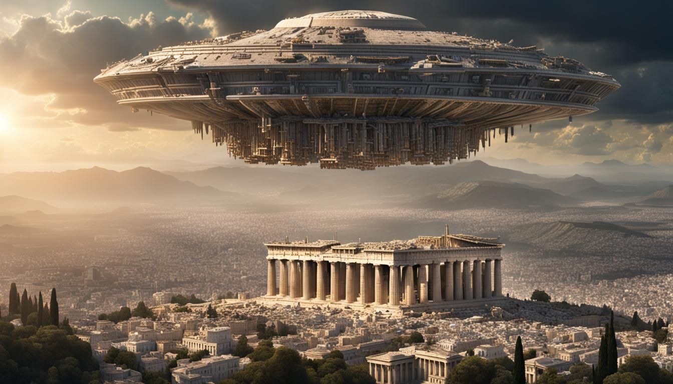 Alien Mothership Over Parthenon: Digital Matte Painting