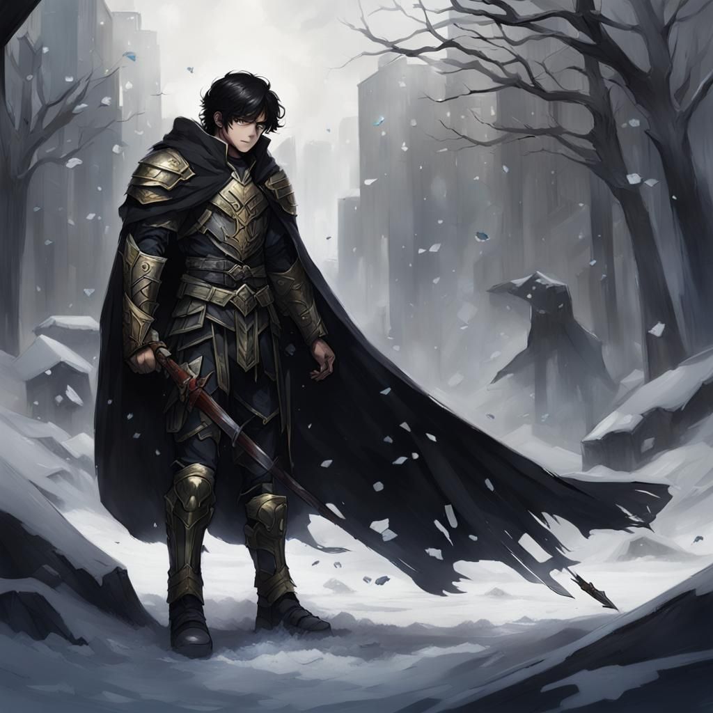 Fallen Aasimar Boy in Black Leather Armor