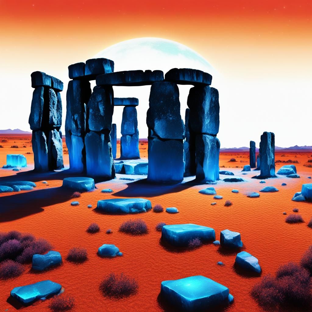 Icy Stonehenge Under the Neon Sky