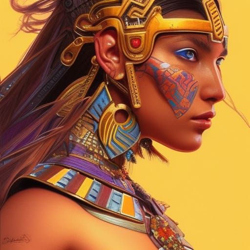 Aztec Warrior Princess Portrait in Moebius Style