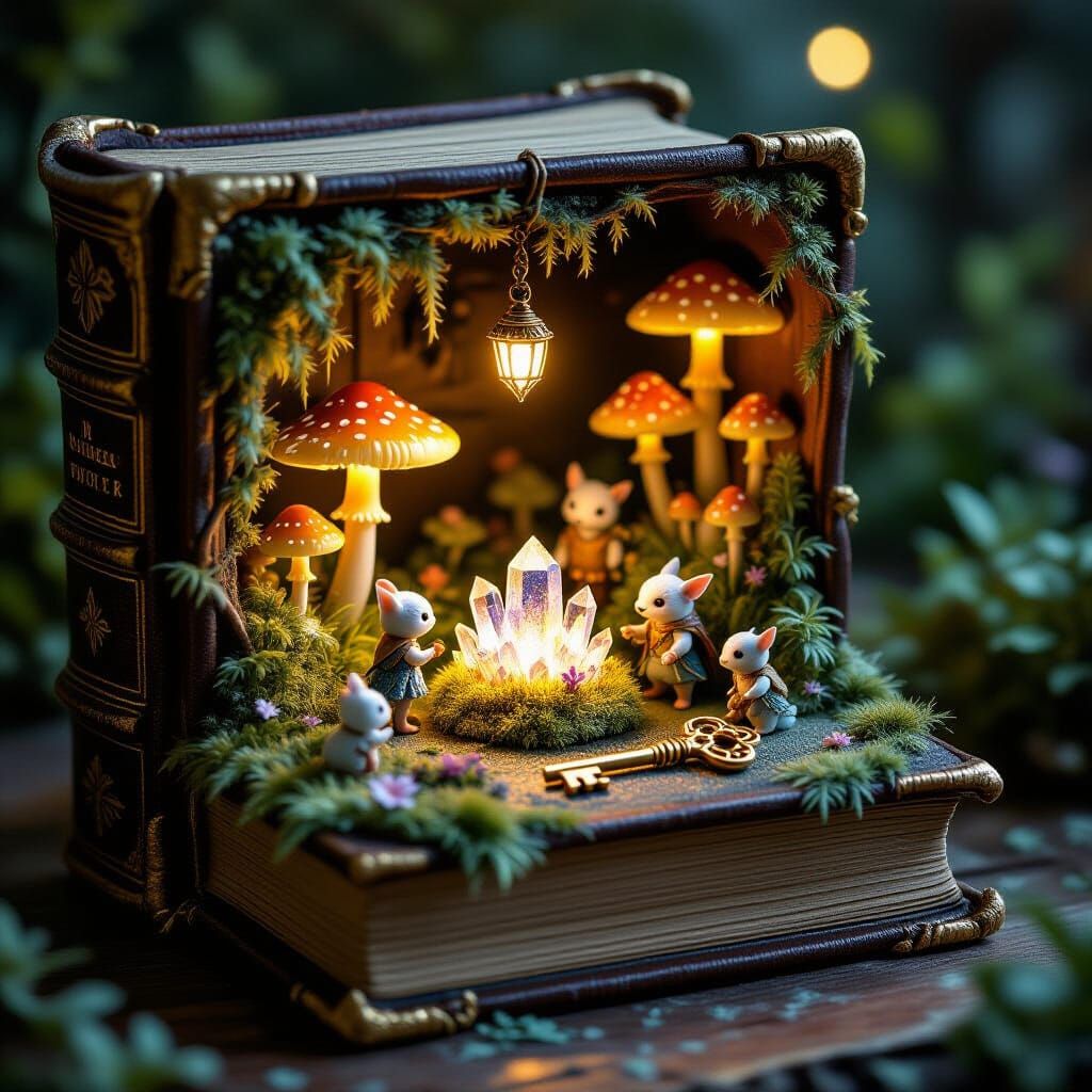 Miniature Book World with Crystal Garden