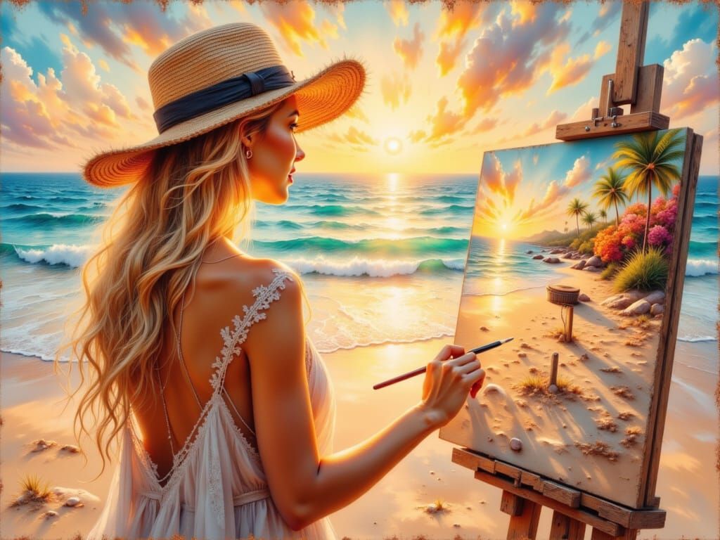 Artist Captures Golden Hour Beach Scene in Impressionist Sty...