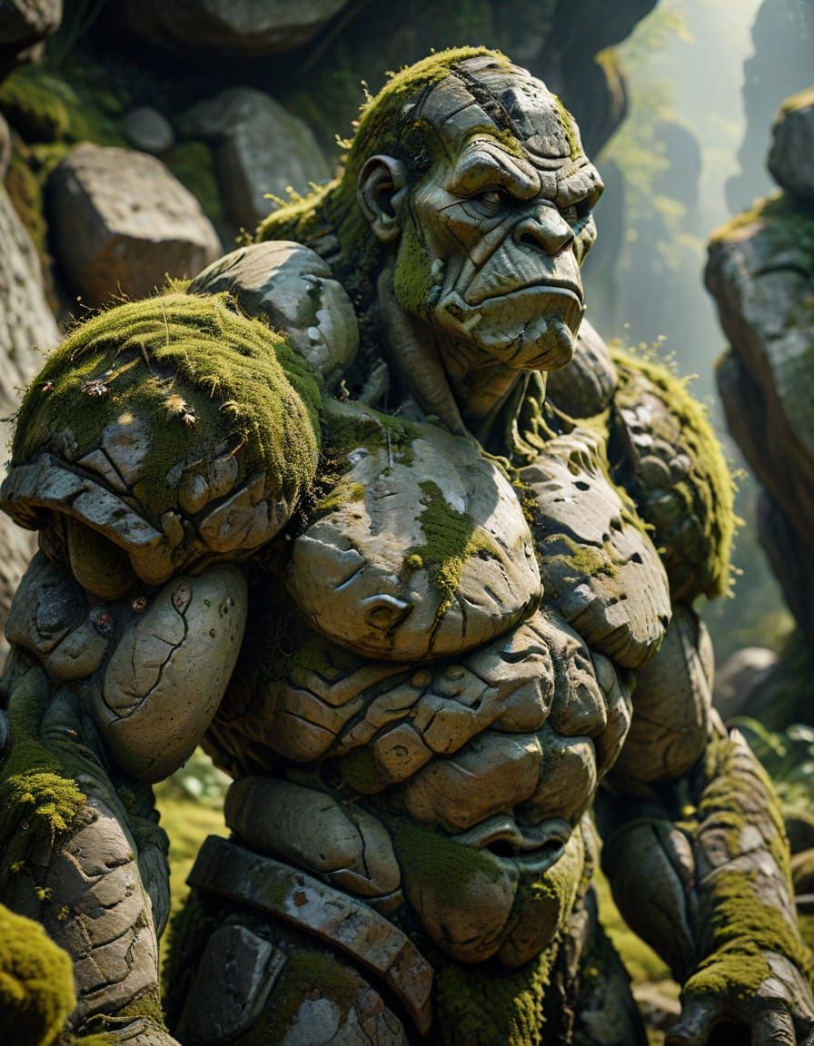 Ancient Stone Golem in Chiaroscuro Lighting