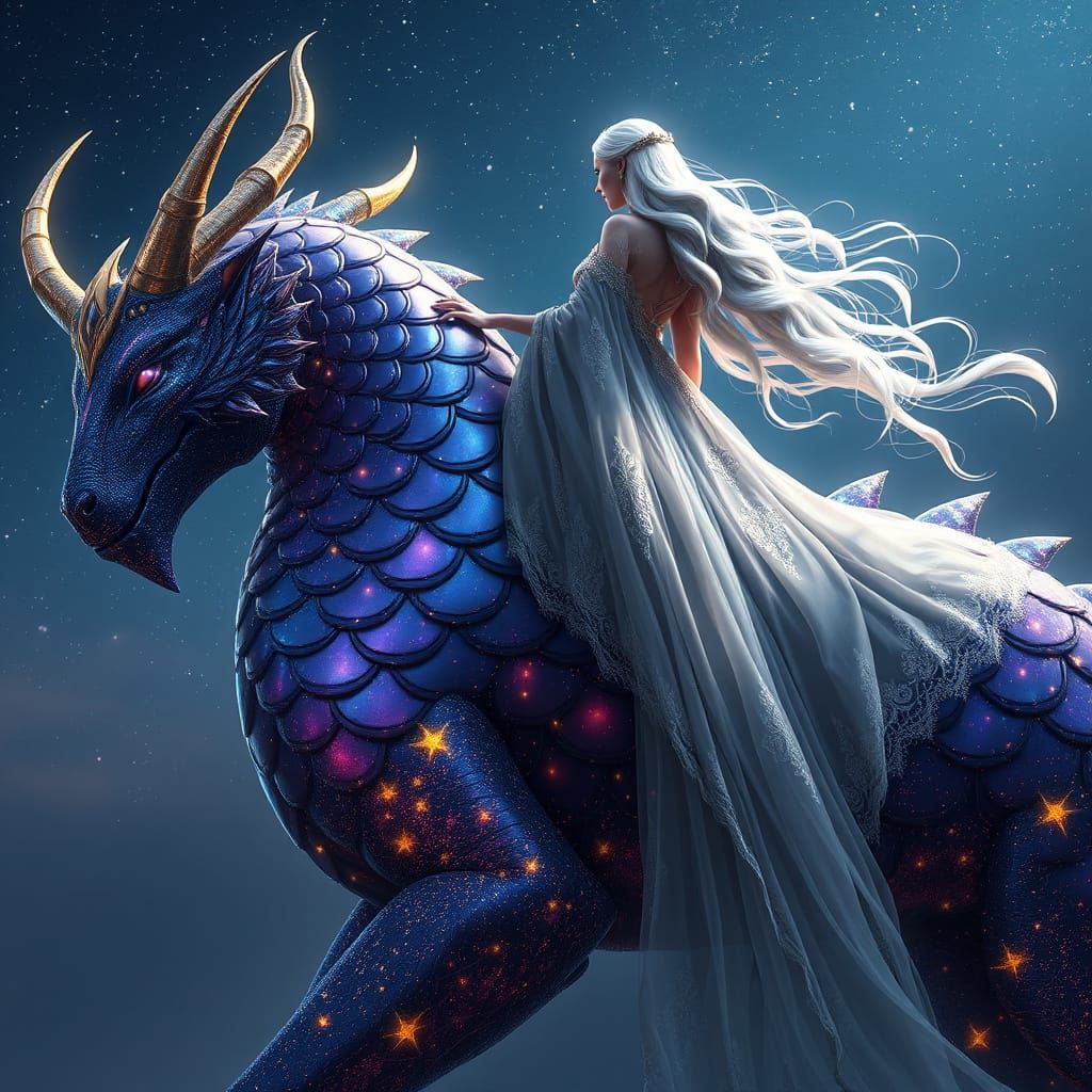 Giant Indrik with Celestial Scales and Serene Moonlit Rider