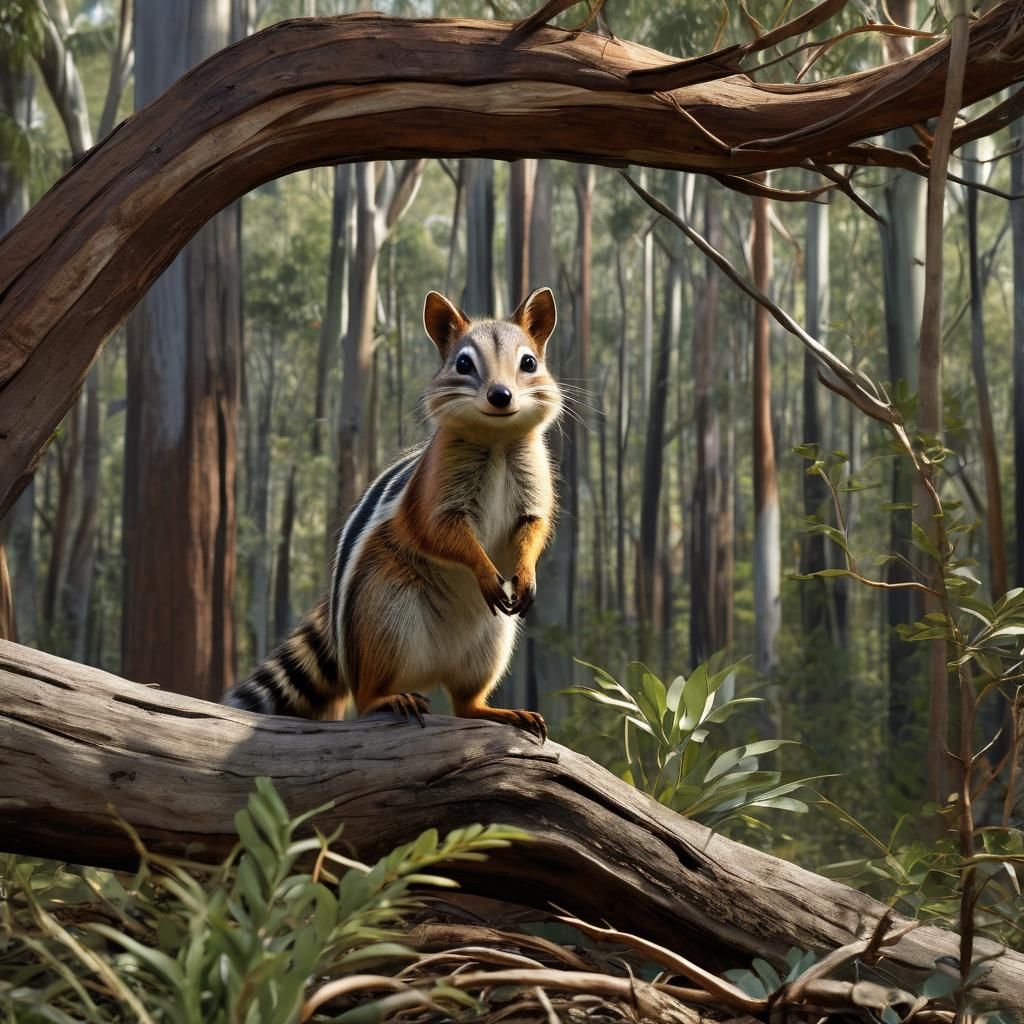 A numbat in an eucalyptus forest in Australia