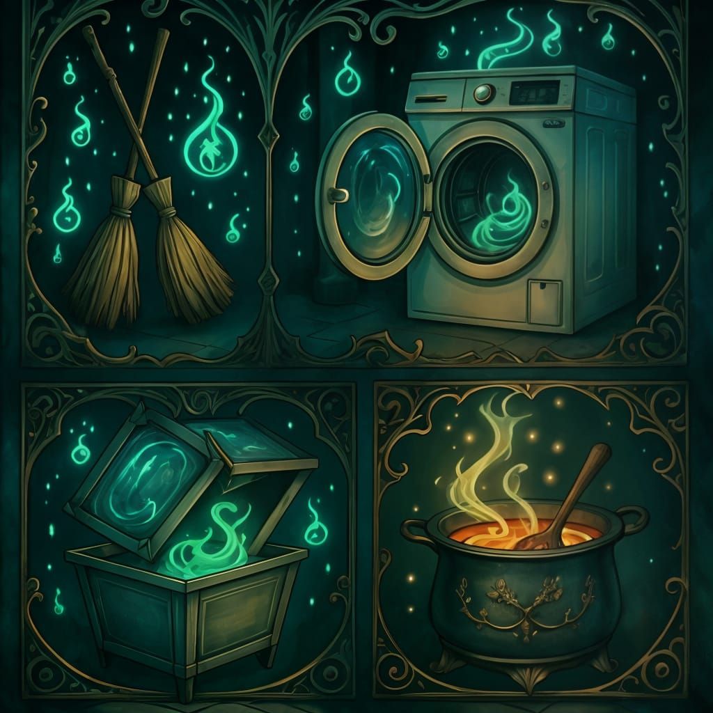 Enchanted Home: Magic Brooms and Self-Folding Laundry