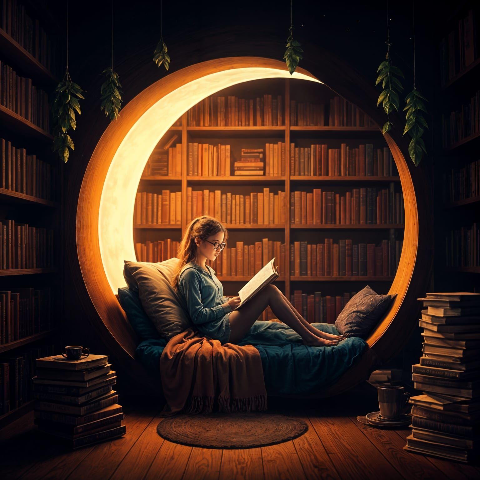 Cozy Crescent Library Reading Nook