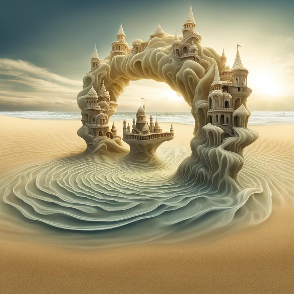 Surreal Gelatinous Raft on Dream Beach: Digital Art