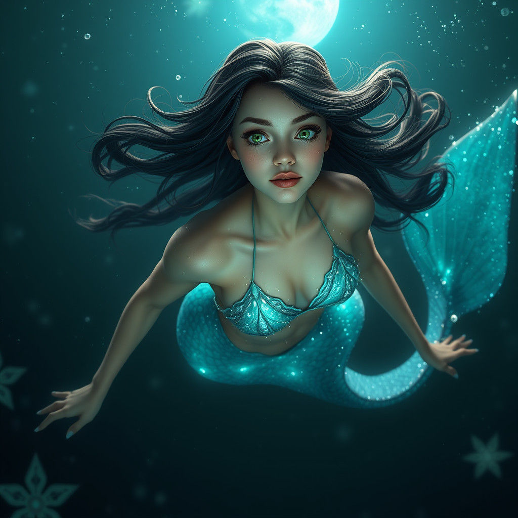 Breathtaking Mermaid in Bioluminescent Ocean Depths
