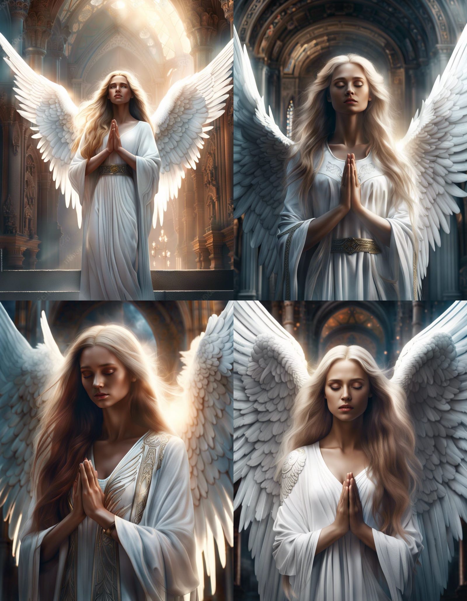 Praying Angel with White Wings in Digital Painting