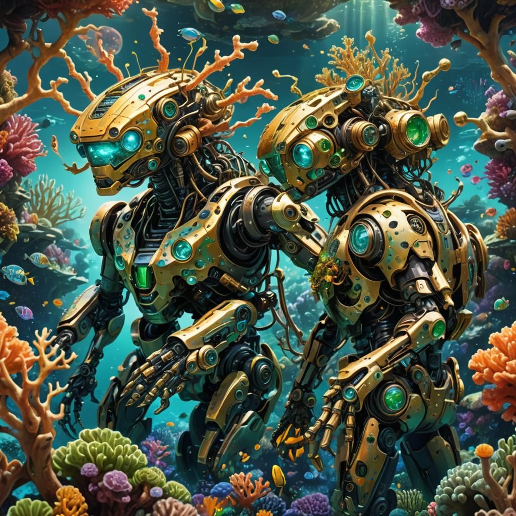 Robotic Coral Reef in Azure Green Waters