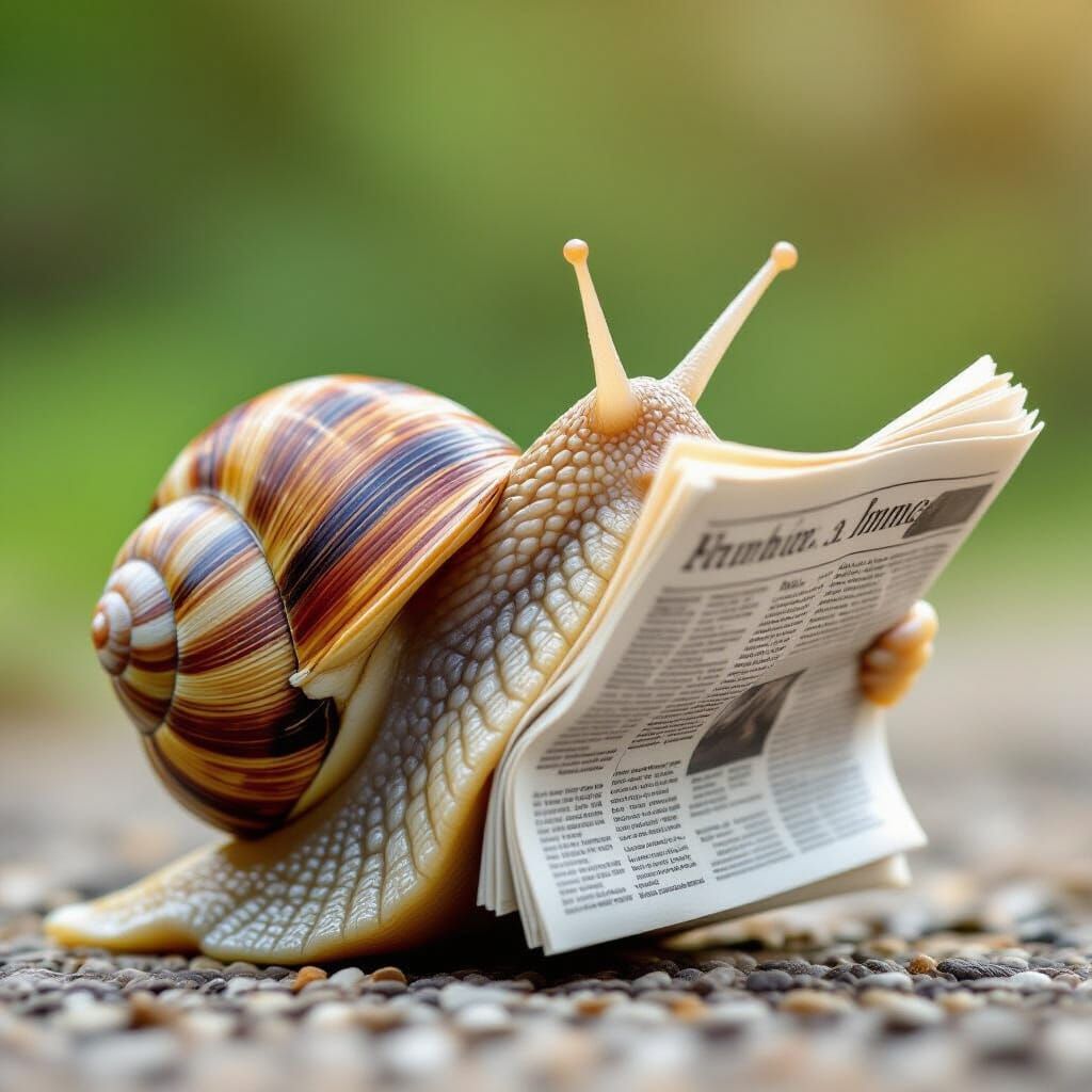 Curious Snail Reads Newspaper