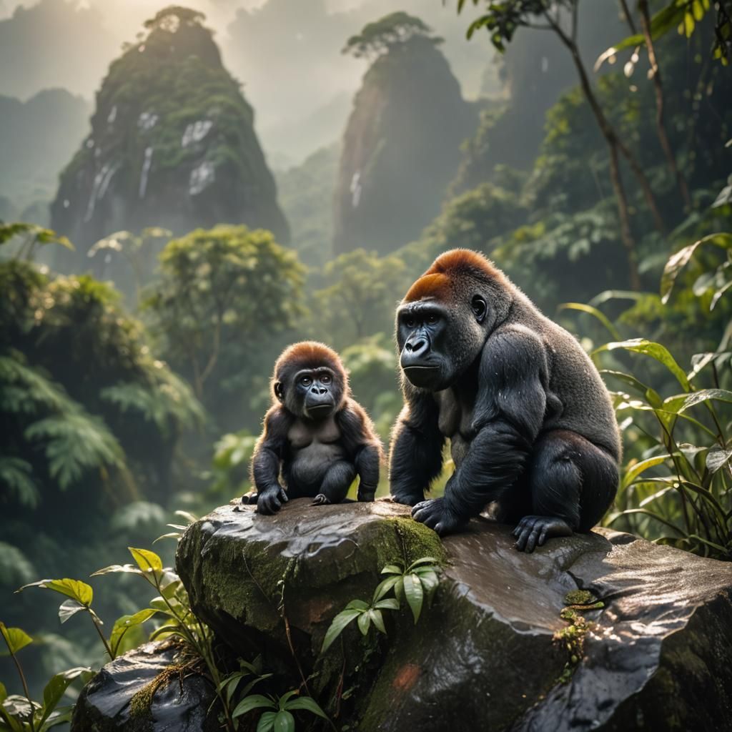 Macro Photograph of a Gorilla with Dewdrop