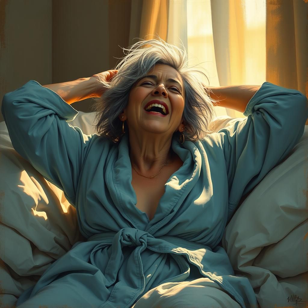 Impressionist Woman Yawning in Morning Light