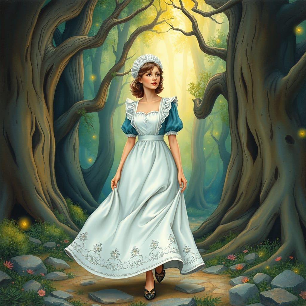 Maid in Whimsical Forest, Inspired by Classic Storybook Illu...
