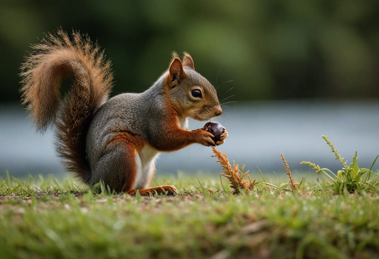 Cute Squirrel Holding Nut in Vibrant Nature Scene