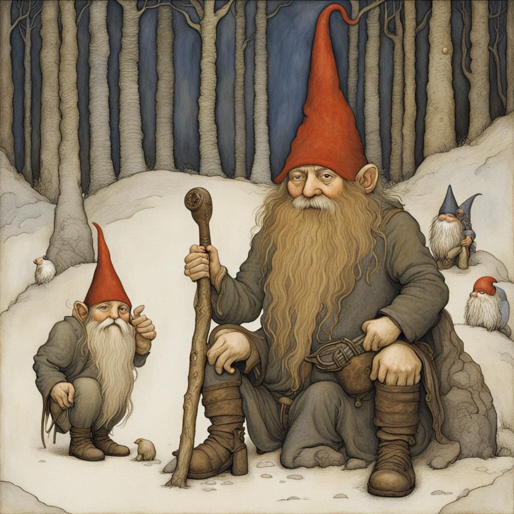 Nordic Gnomes and Mythical Creatures in Painting Style