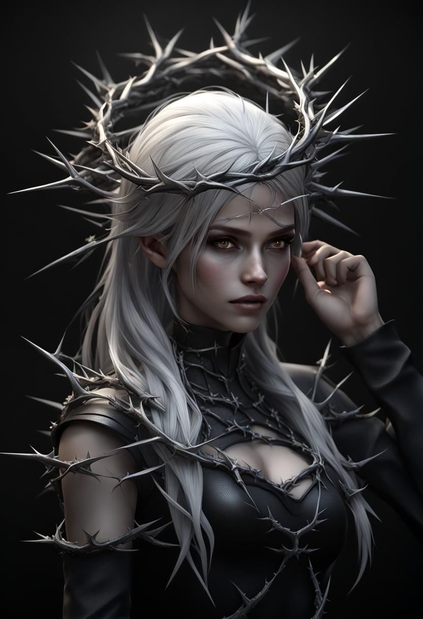 Pale Girl with Thorns in Realistic 3D Rendering