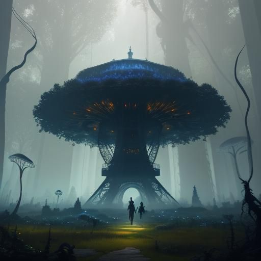 Eiffel Tower in Mystical Forest, Fantasy Art