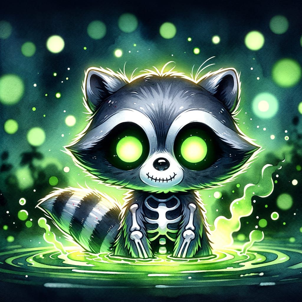Chibi Raccoon Arising from Radioactive Pool