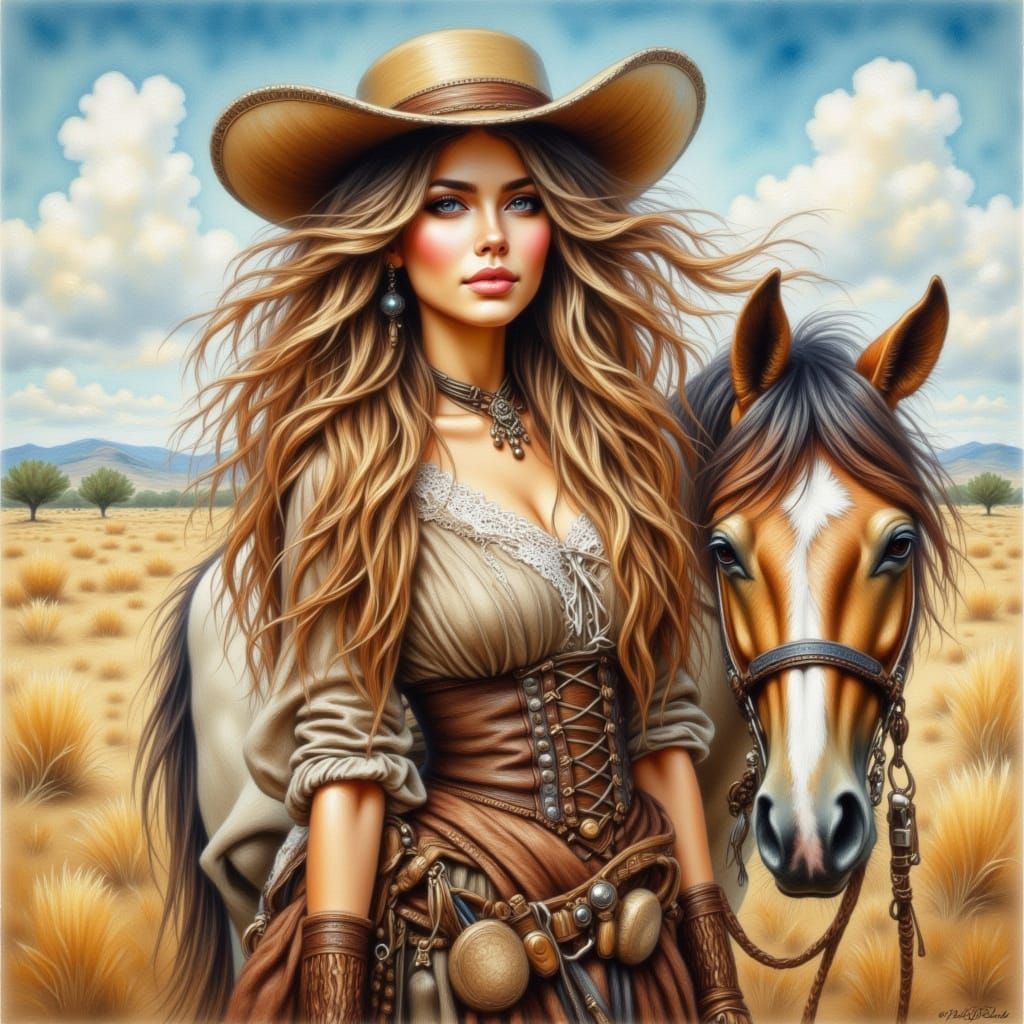 <lora:Beautiful women:1.0> <lora:PortraitFlux:1.0> Steampunk with elements of realism, oil on watercolor.
Lee Bogle's st...