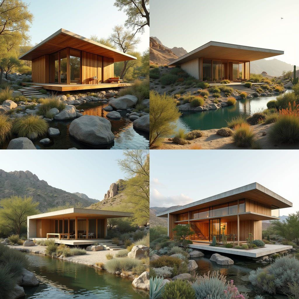Modern Japanese Tea House Blends with Desert Landscape in Ba...