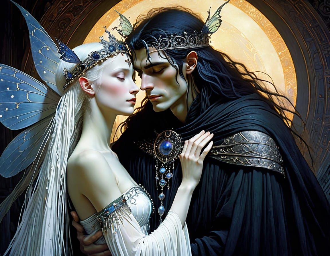 Ethereal Dark Fae Queen and King in Enchanted Matte Painting