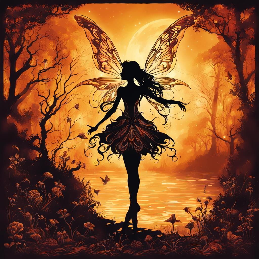 Glowing Fairy Silhouette in Detailed Matte Painting