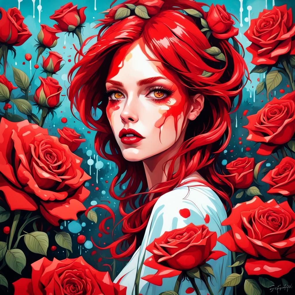 Red Roses, Red Woman, Graffiti Art