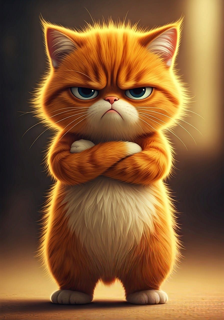 Grumpy Orange Cat Animated Character in CGI Style