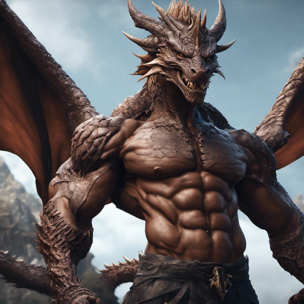 Hyper-Detailed Dragon-Man with Dynamic Lighting
