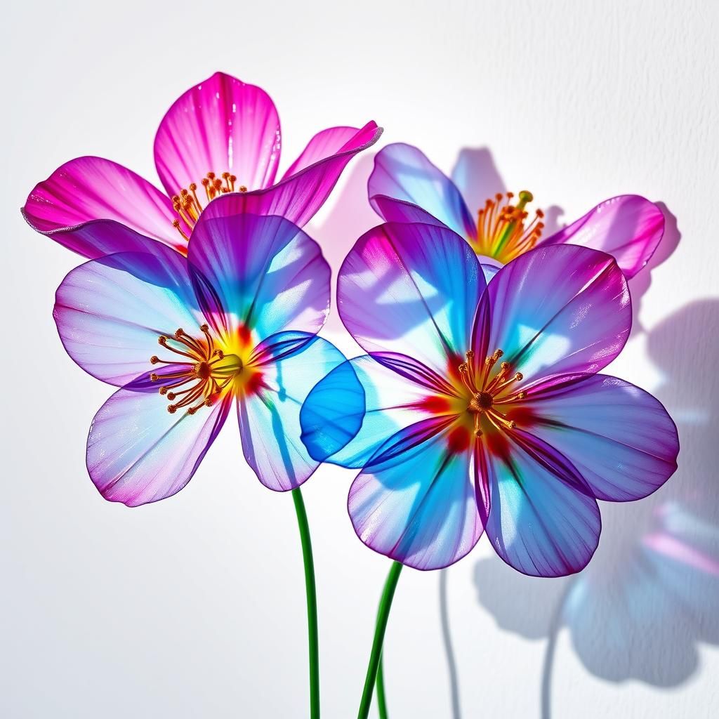 Enamel Glass Flowers in Radiant Light