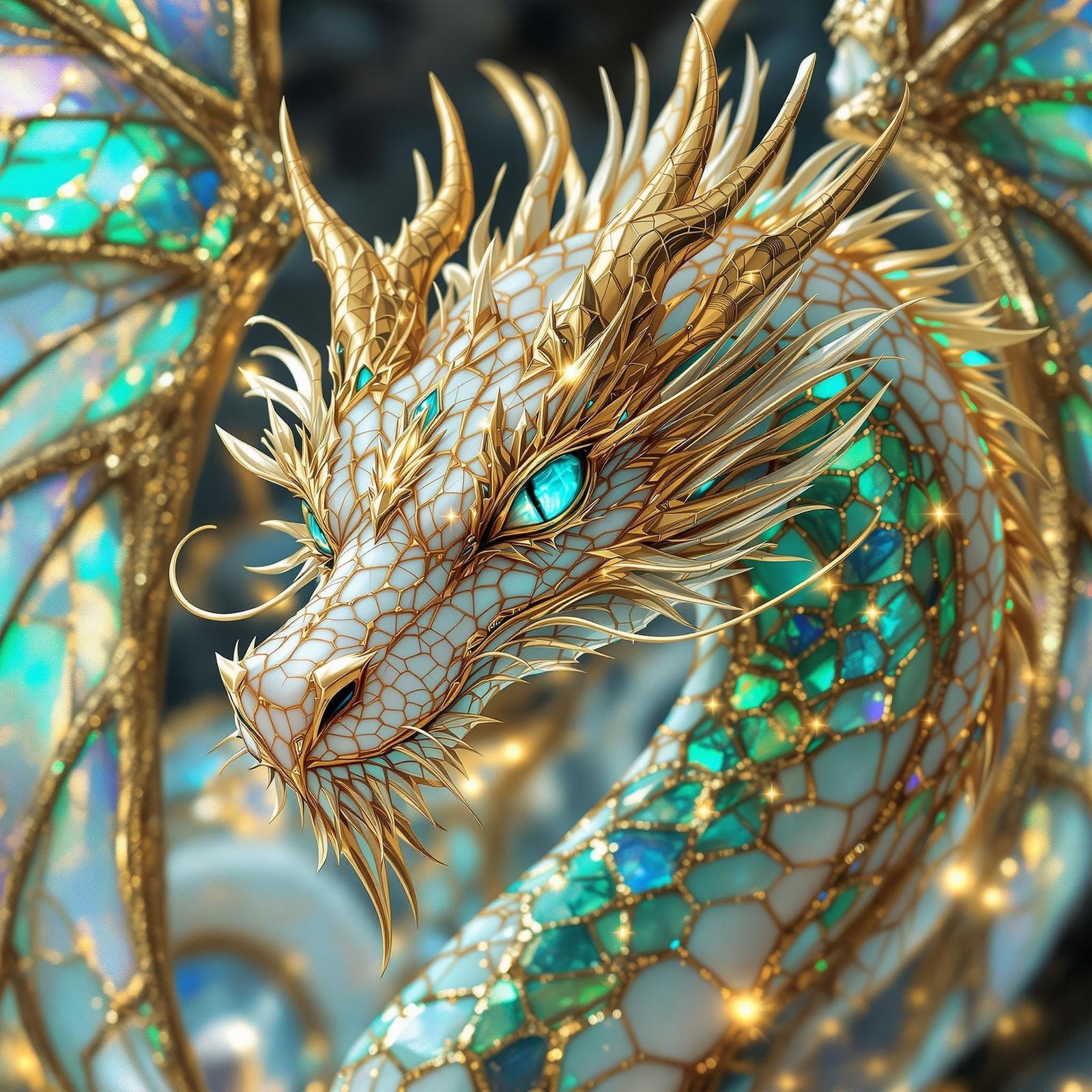 Dragon Empowered by Stained Glass Wings and Vibrant Gemstone...