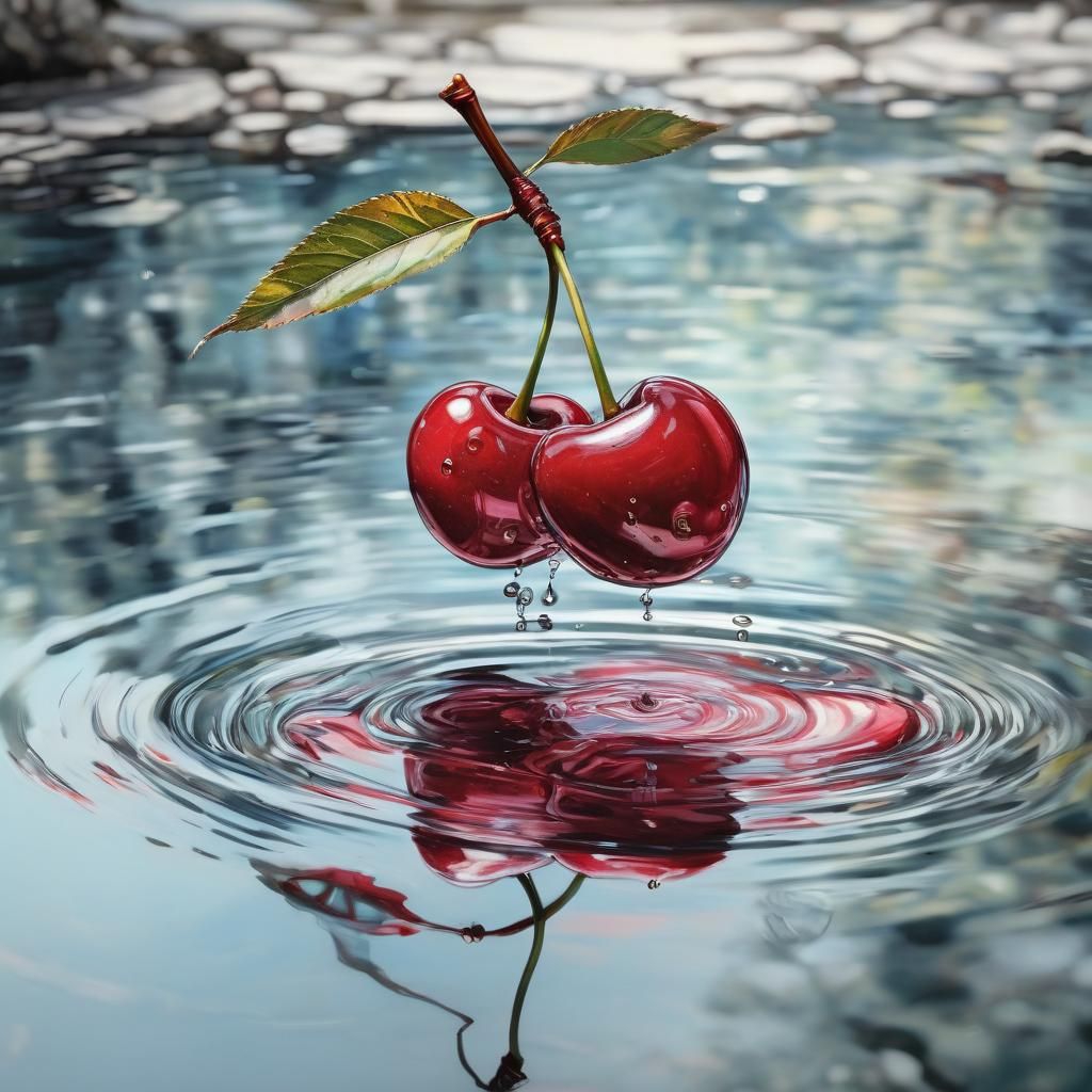 Dreamy Cherry in Reflective Pool, Pen and Ink Drawing