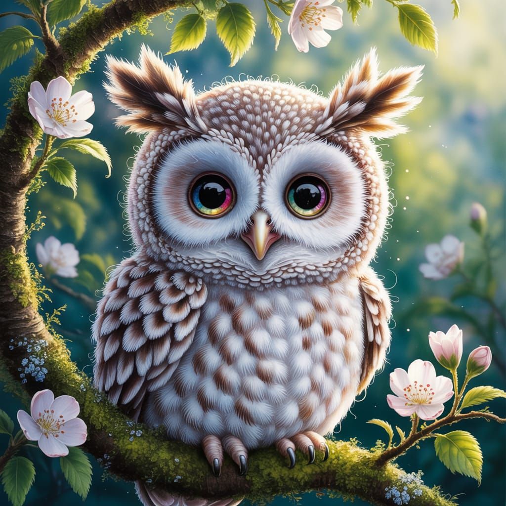 Fluffy Knitted Owl Portrait in Fantasy Art Style