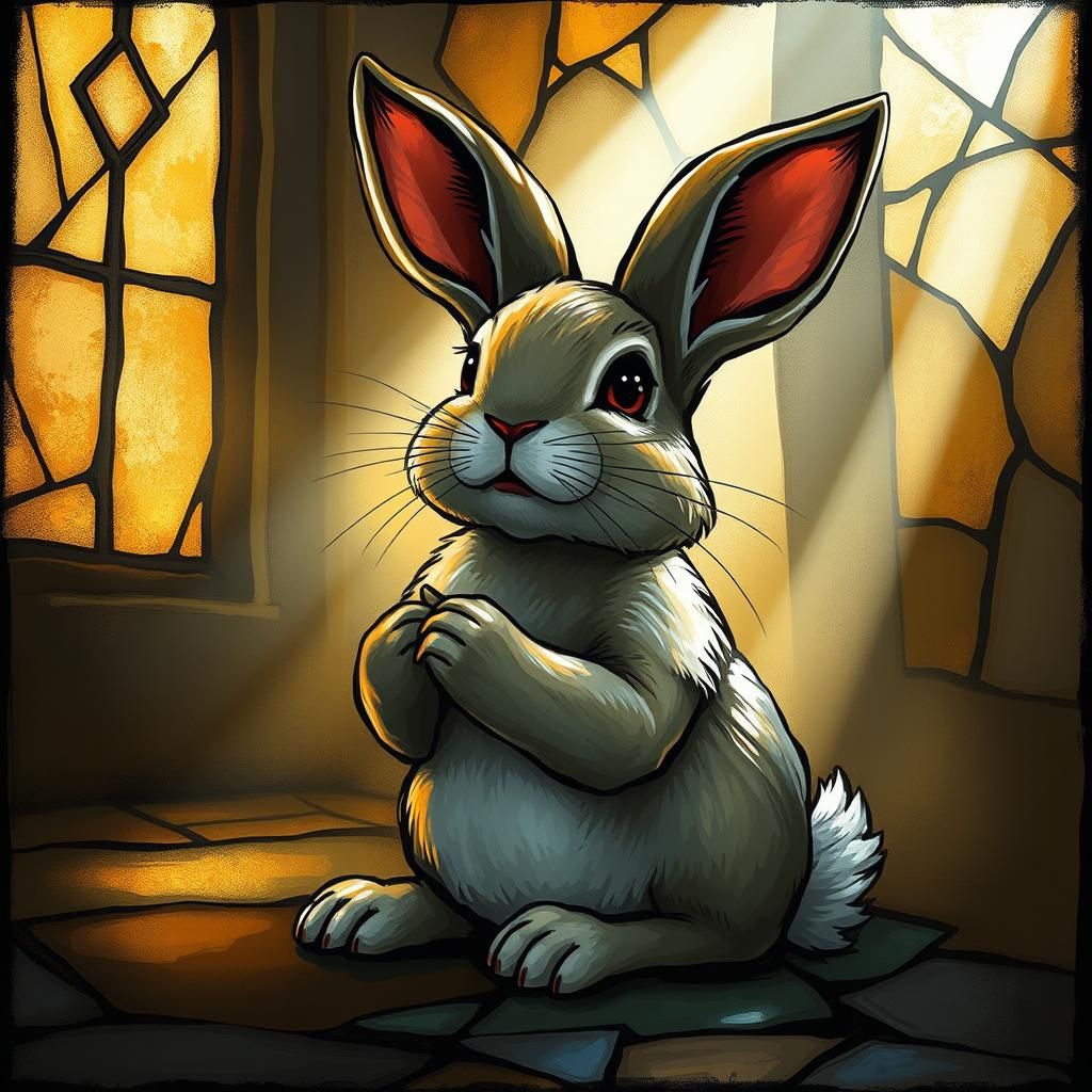 Rabbit in Prayer, Stained Glass Style