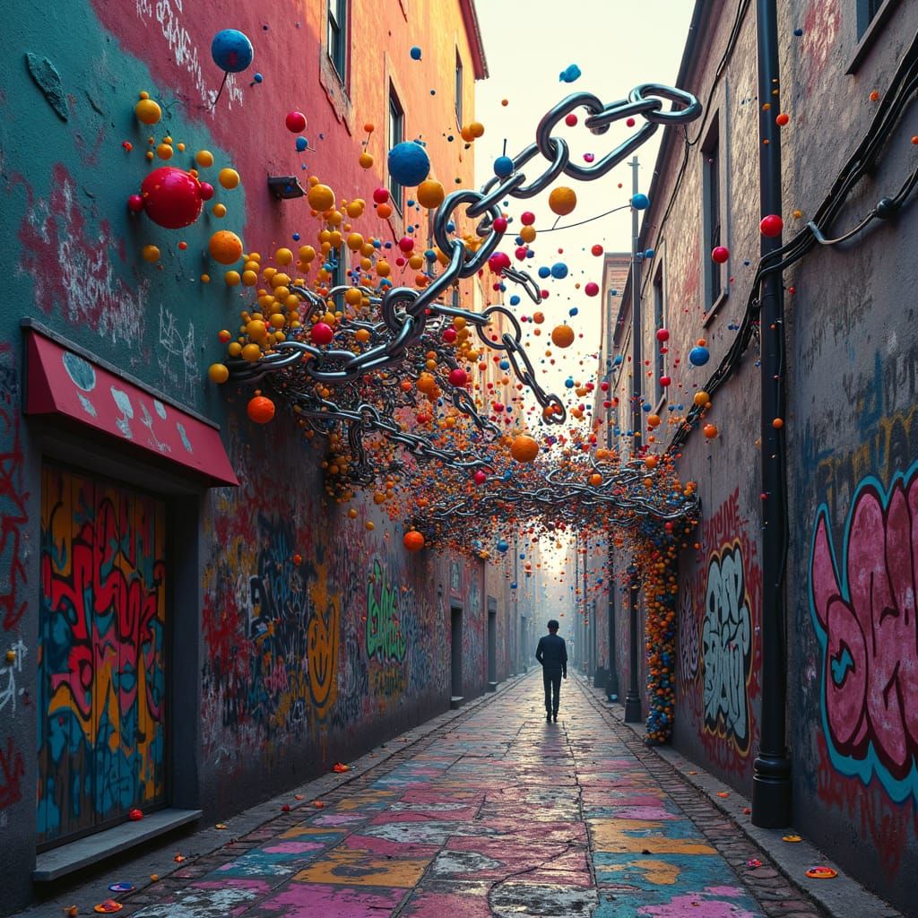 Abstract Chains and Musical Notes in Futuristic Style