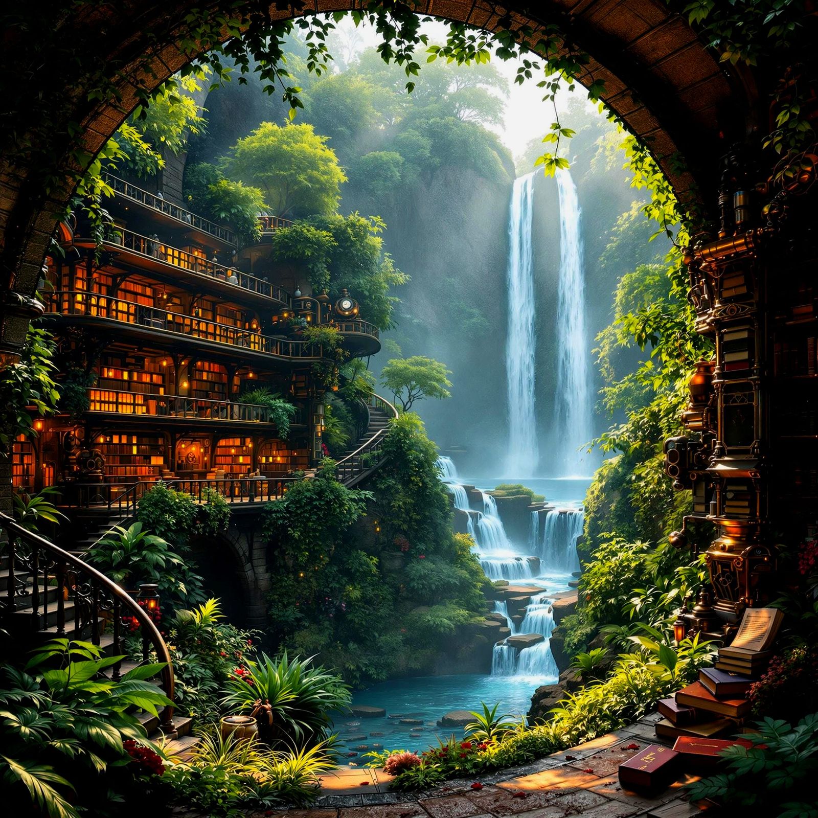 Ethereal Steampunk Jungle Oasis in Photorealistic Splendor