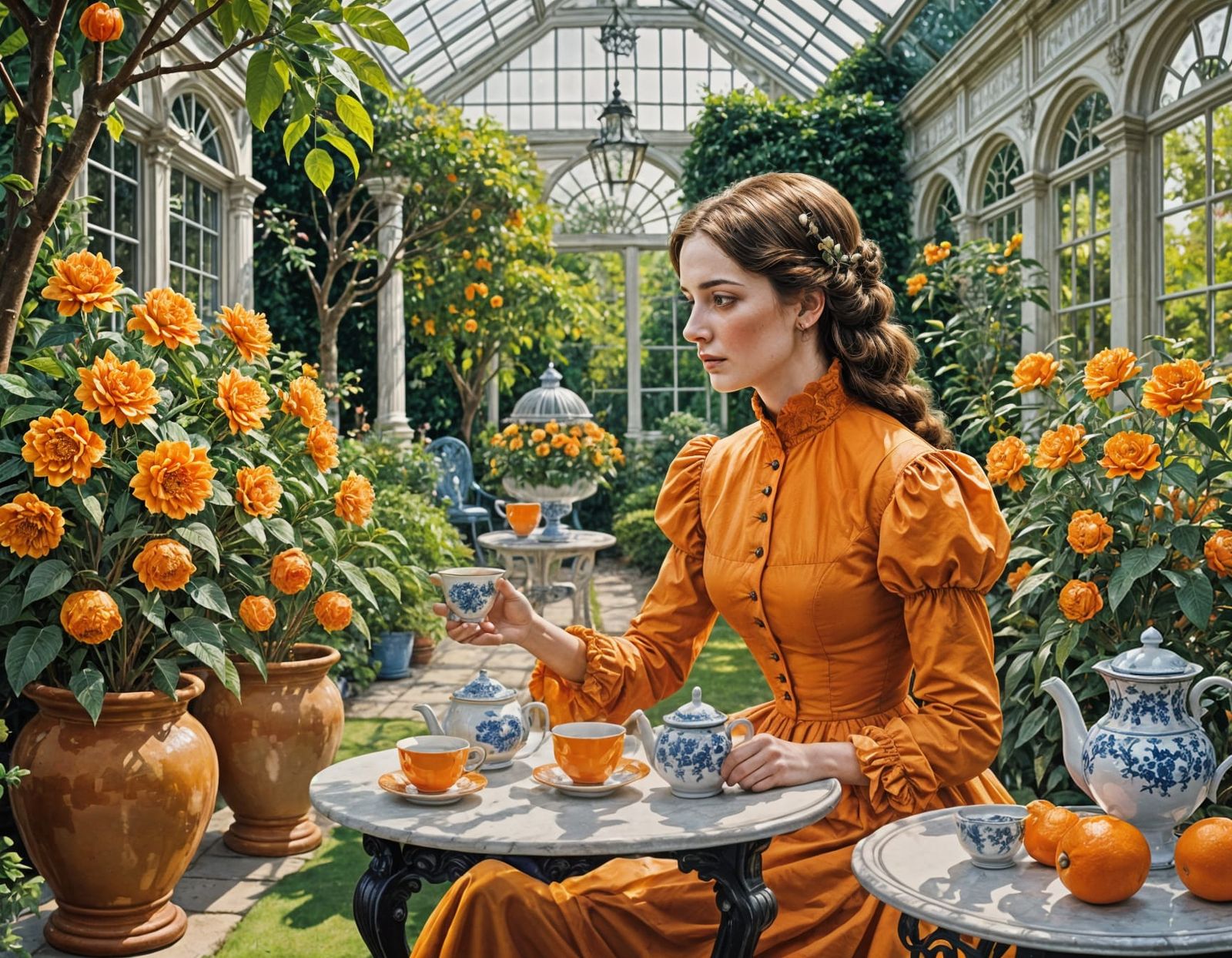 Victorian lady in orangery