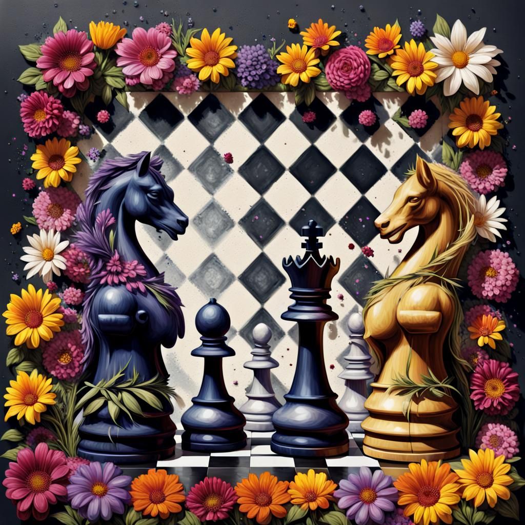 Floral Chess Pieces in Graffiti Art Style