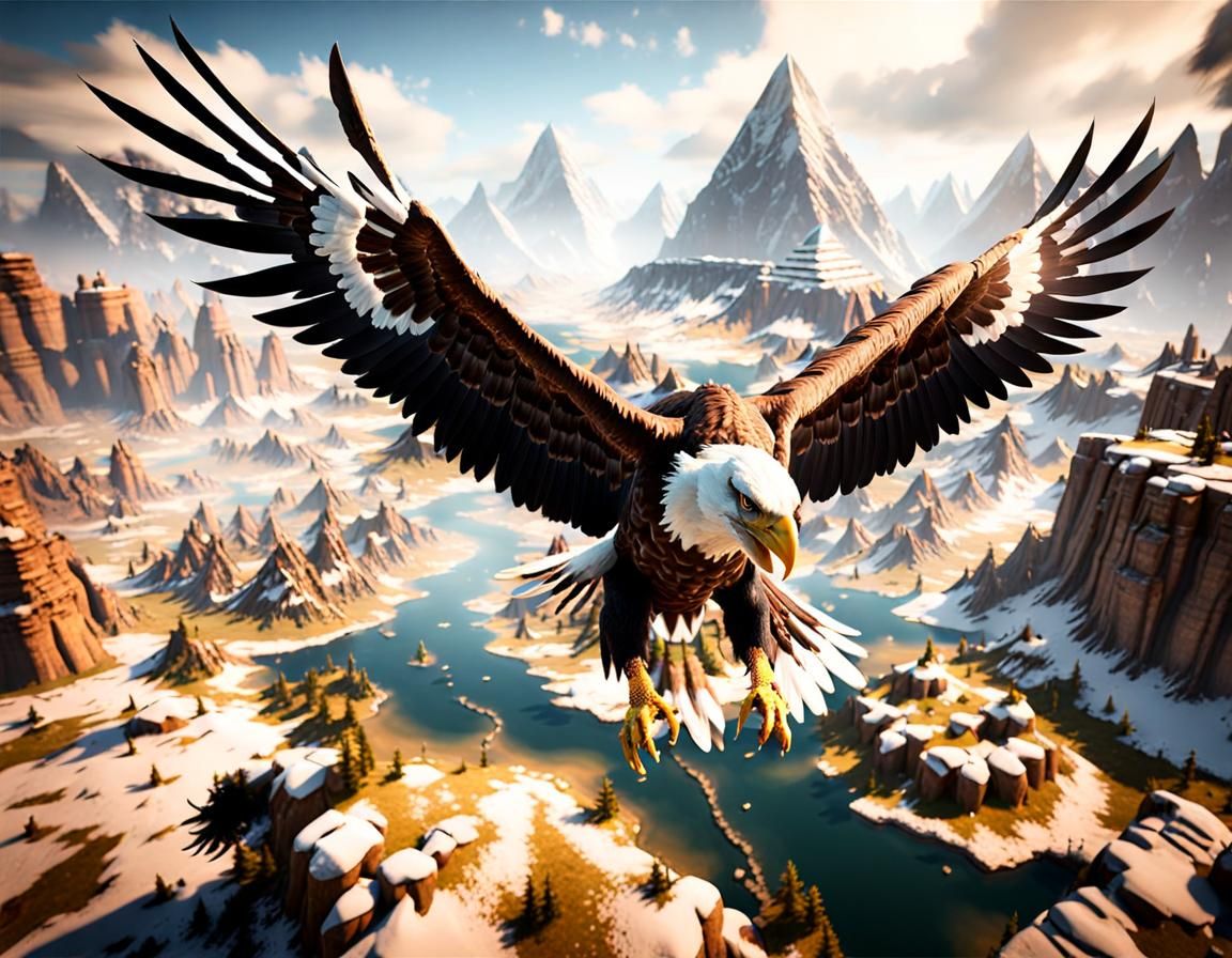 Eagle Soaring Over Ancient Kingdom in Unreal Engine
