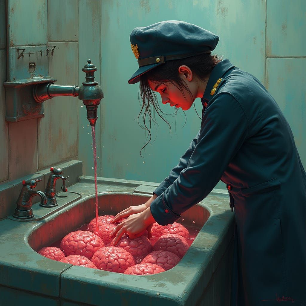 Maid Washing Brains: Surreal Concept Art