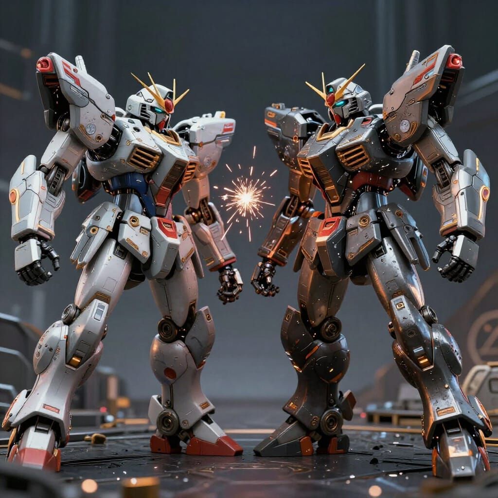 Futuristic Mecha Battle in Cinematic Sci-Fi Style