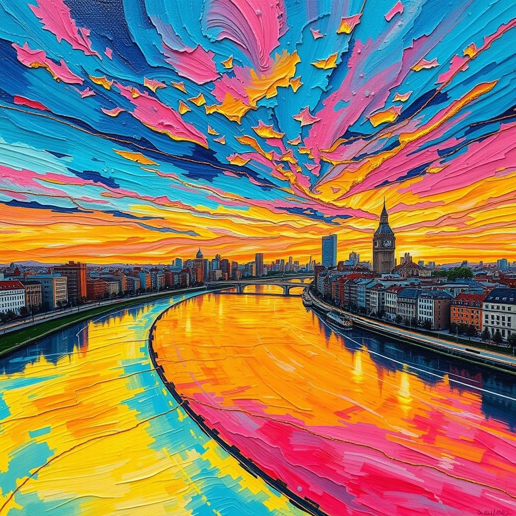 Vibrant Cityscape Masterpiece with Impasto Brushstrokes and ...