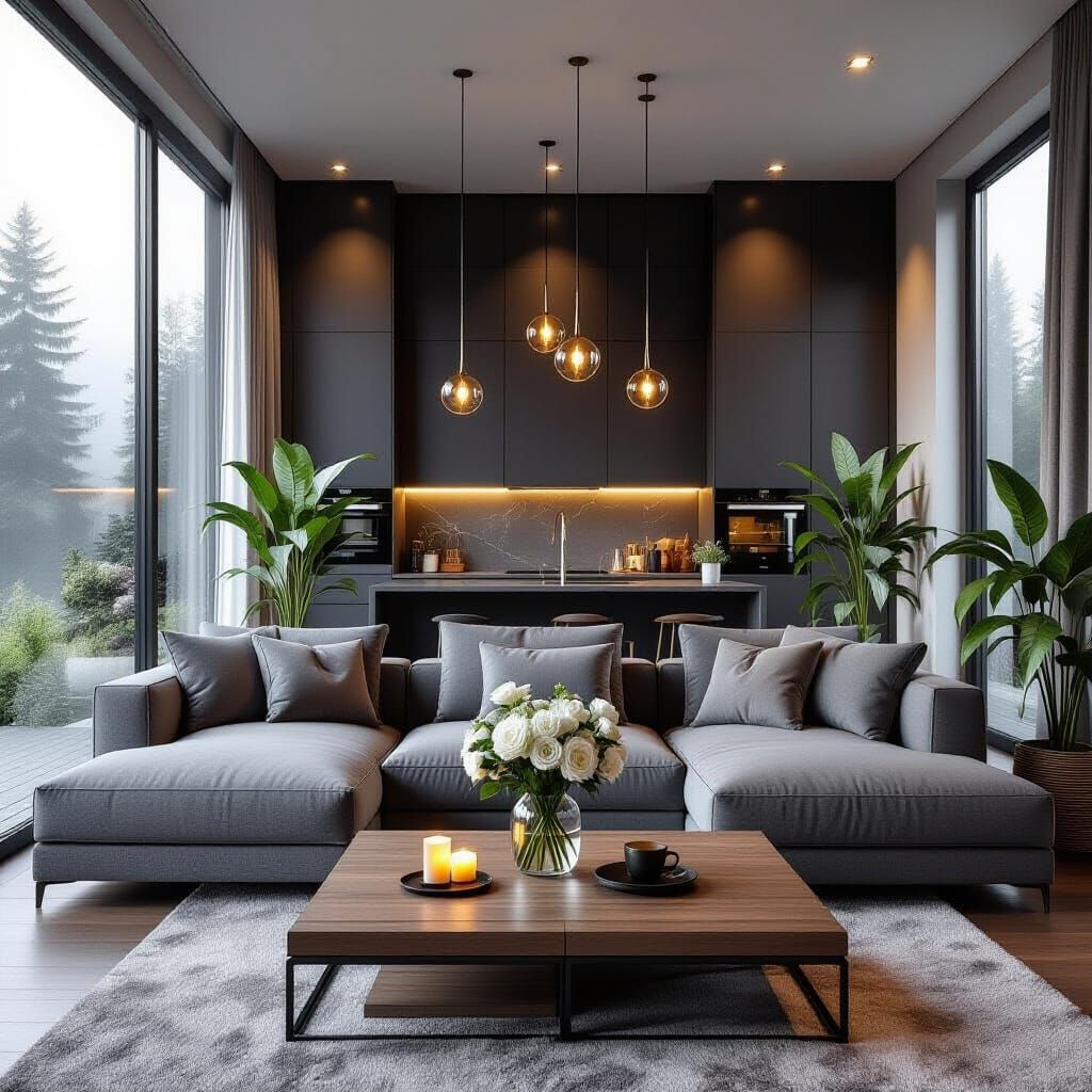 Enchanted Living Room with Royal Figure in Fog